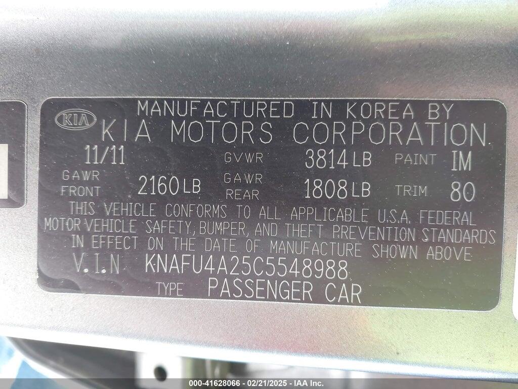 KNAFU4A25C5548988 2012 KIA FORTE photo no. 9