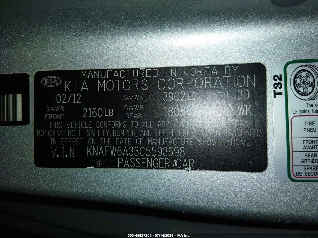 KNAFW6A33C5593698 2012 KIA FORTE KOUP photo no. 9