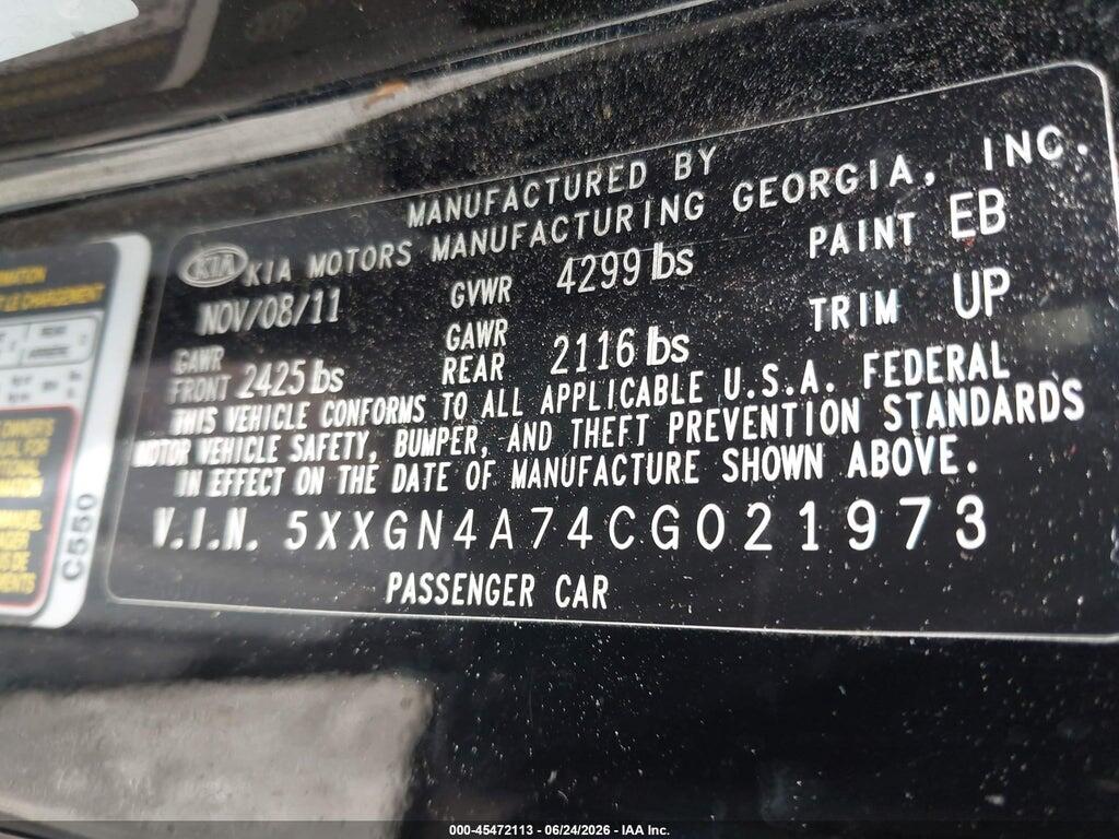 5XXGN4A74CG021973 2012 KIA OPTIMA photo no. 9