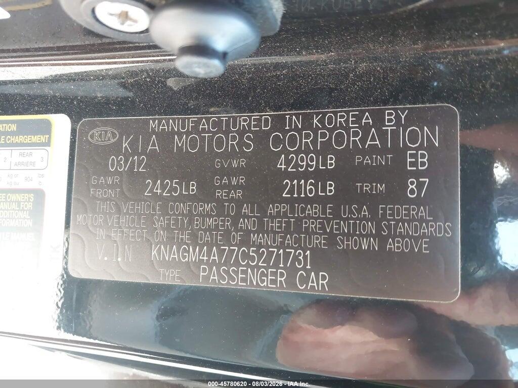 KNAGM4A77C5271731 2012 KIA OPTIMA photo no. 9