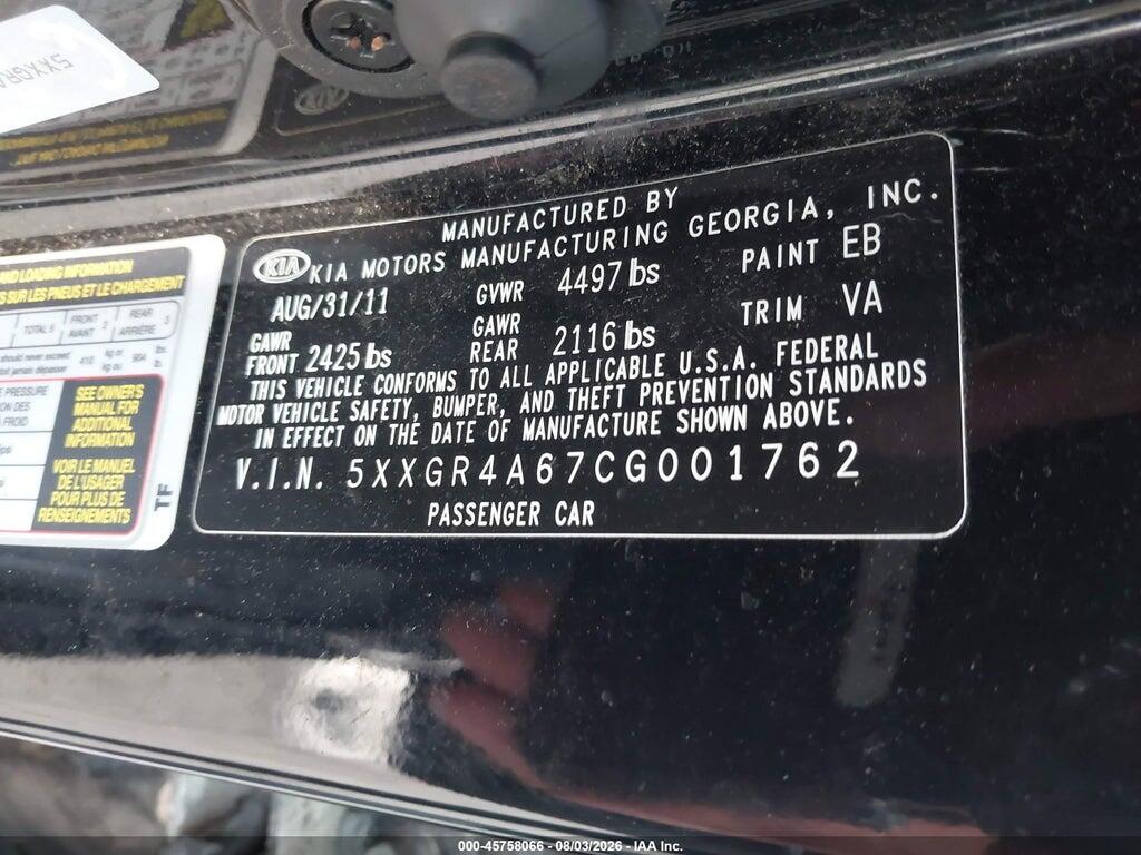5XXGR4A67CG001762 2012 KIA OPTIMA photo no. 9