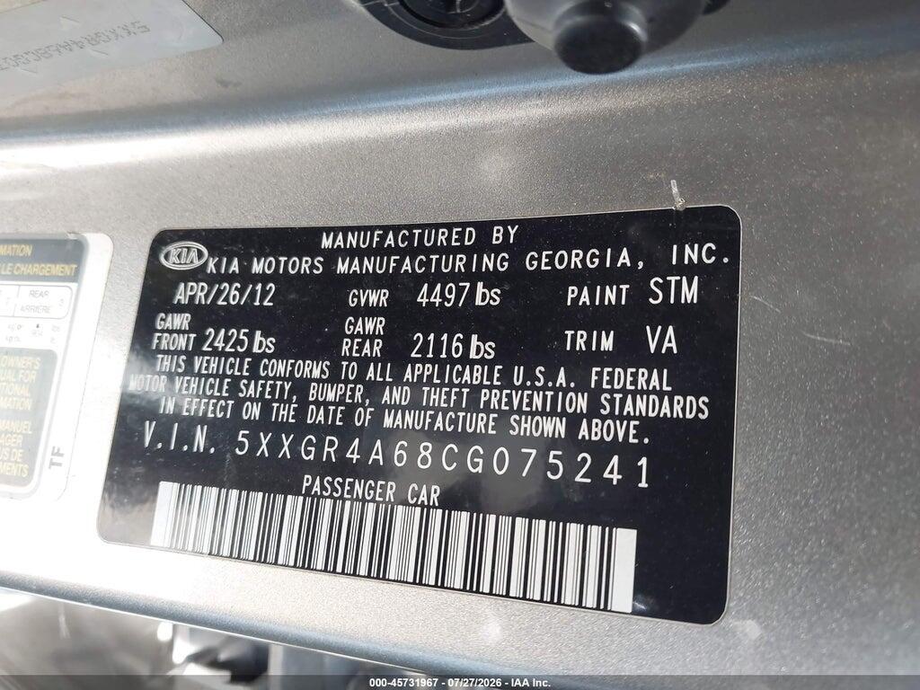5XXGR4A68CG075241 2012 KIA OPTIMA photo no. 9