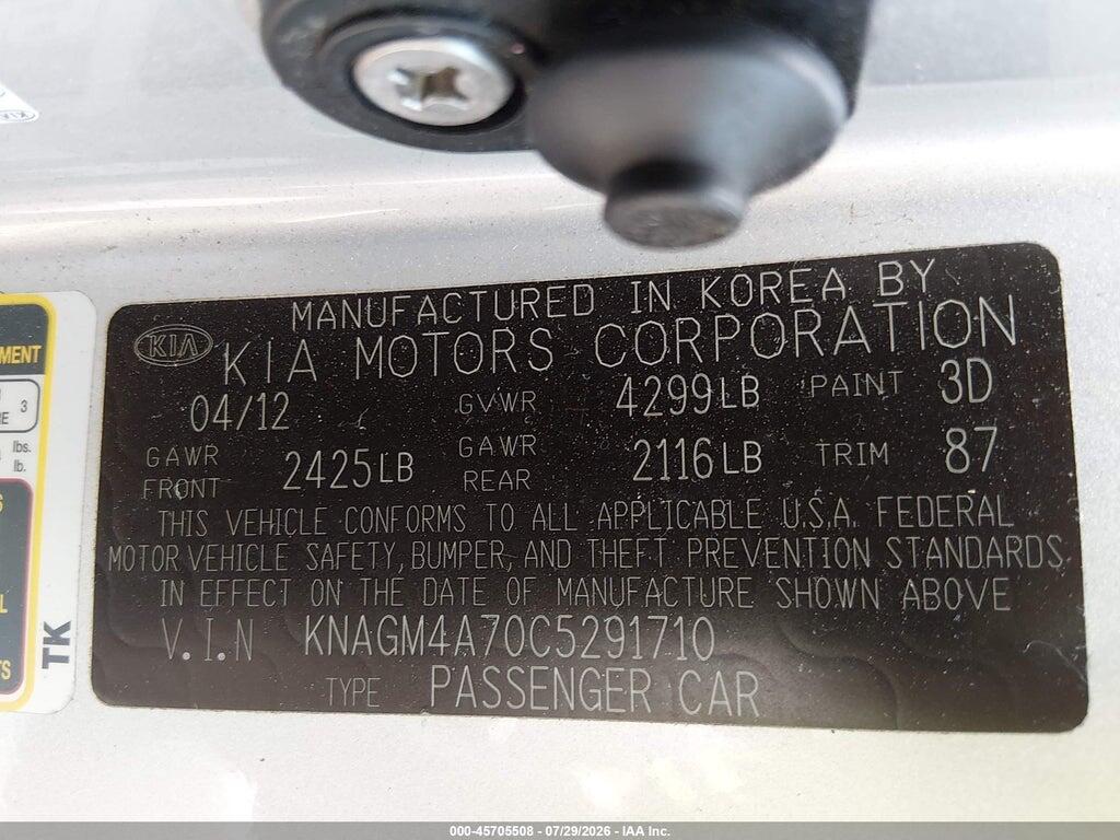 KNAGM4A70C5291710 2012 KIA OPTIMA photo no. 9