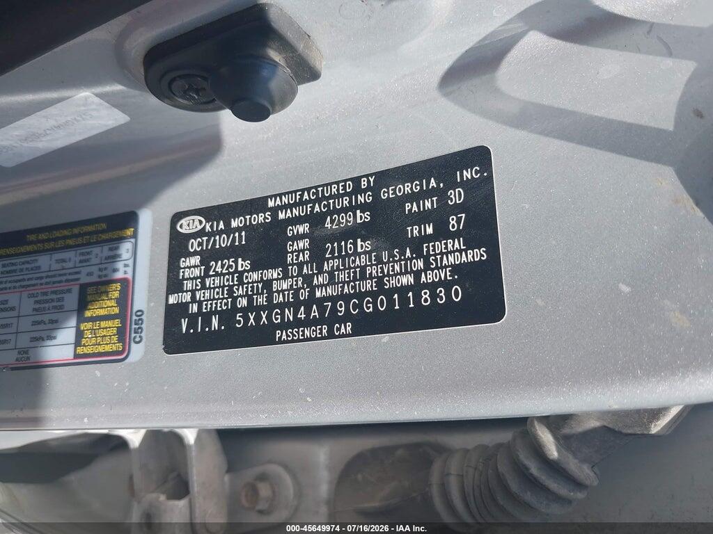 5XXGN4A79CG011830 2012 KIA OPTIMA photo no. 9