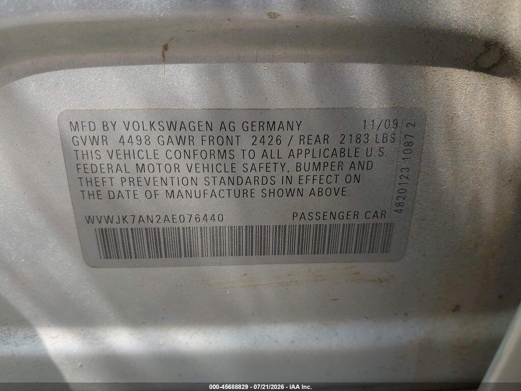 WVWJK7AN2AE076440 2010 VOLKSWAGEN PASSAT photo no. 9