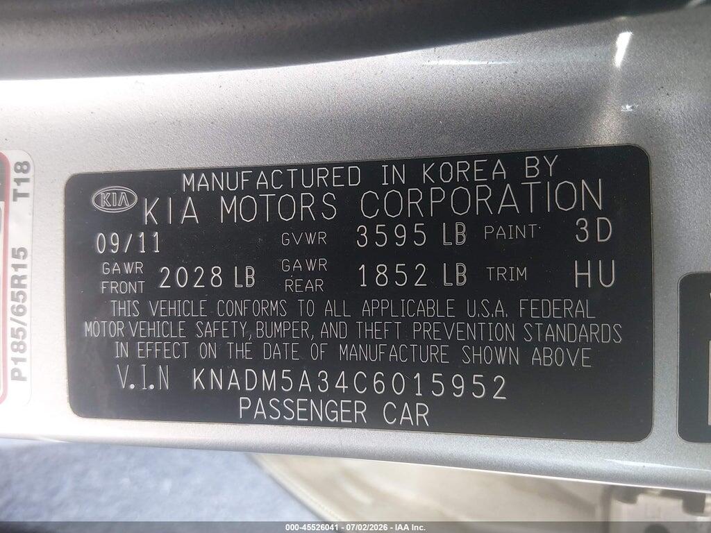 KNADM5A34C6015952 2012 KIA RIO5 photo no. 9