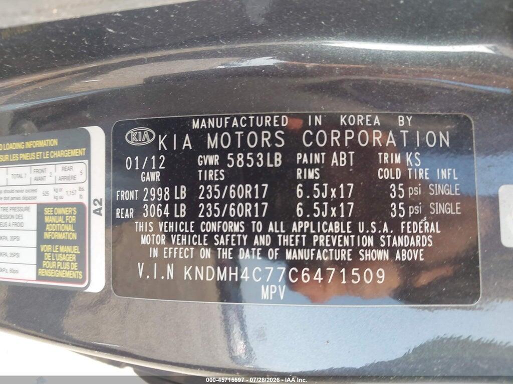 KNDMH4C77C6471509 2012 KIA SEDONA photo no. 9