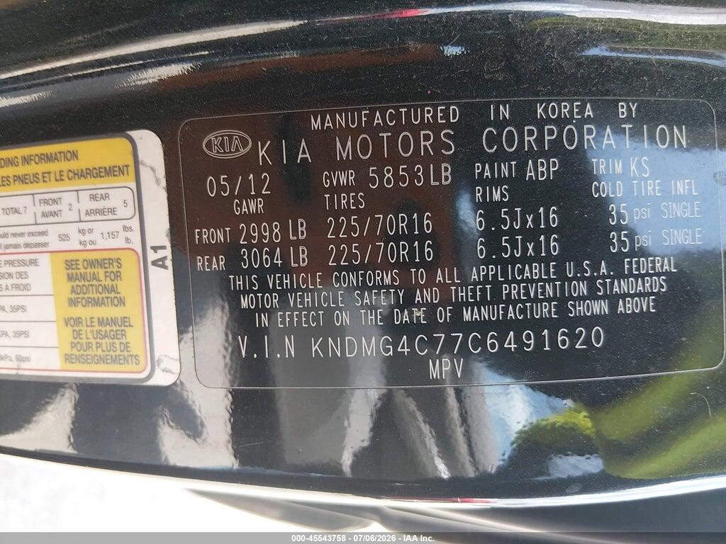 KNDMG4C77C6491620 2012 KIA SEDONA photo no. 9