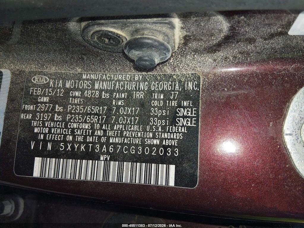 5XYKT3A67CG302033 2012 KIA SORENTO photo no. 9