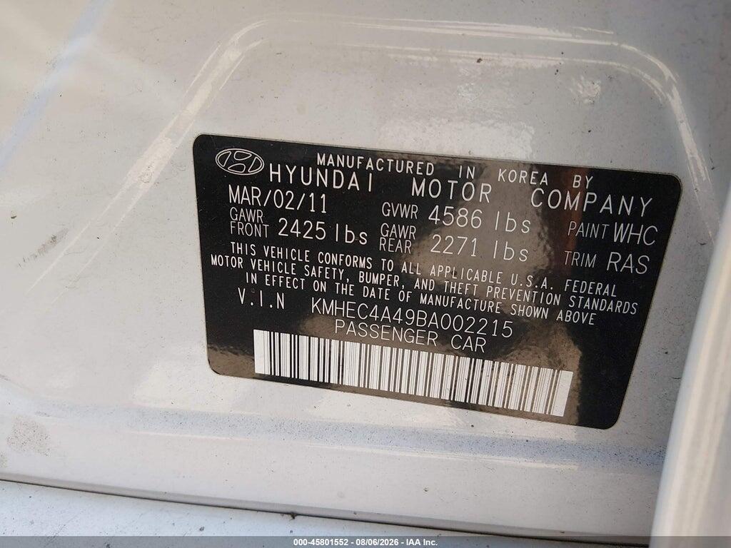 KMHEC4A49BA002215 2011 HYUNDAI SONATA HYBRID photo no. 9