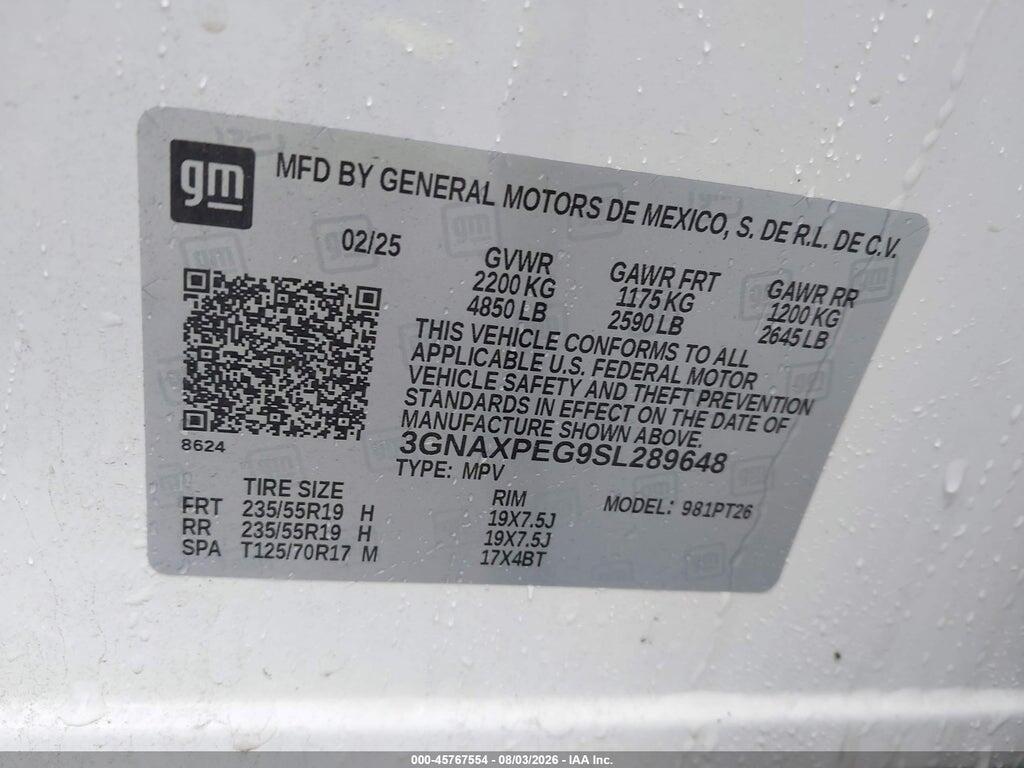 3GNAXPEG9SL289648 2025 CHEVROLET EQUINOX photo no. 9
