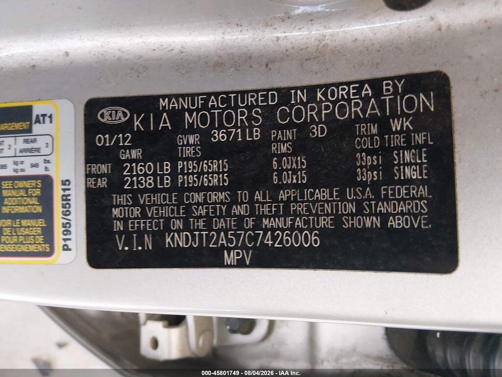 KNDJT2A57C7426006 2012 KIA SOUL photo no. 9
