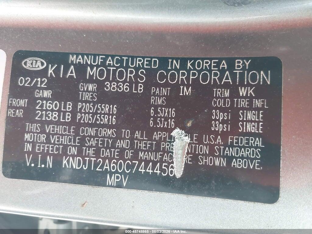 KNDJT2A60C7444565 2012 KIA SOUL photo no. 9