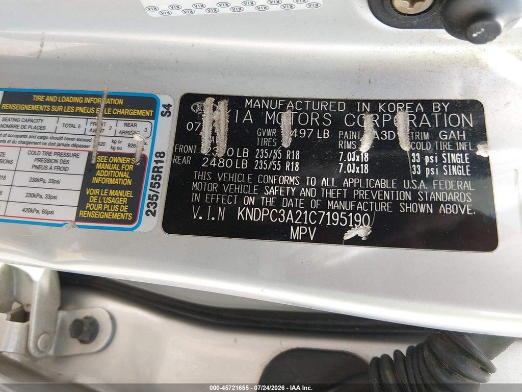 KNDPC3A21C7195190 2012 KIA SPORTAGE photo no. 9