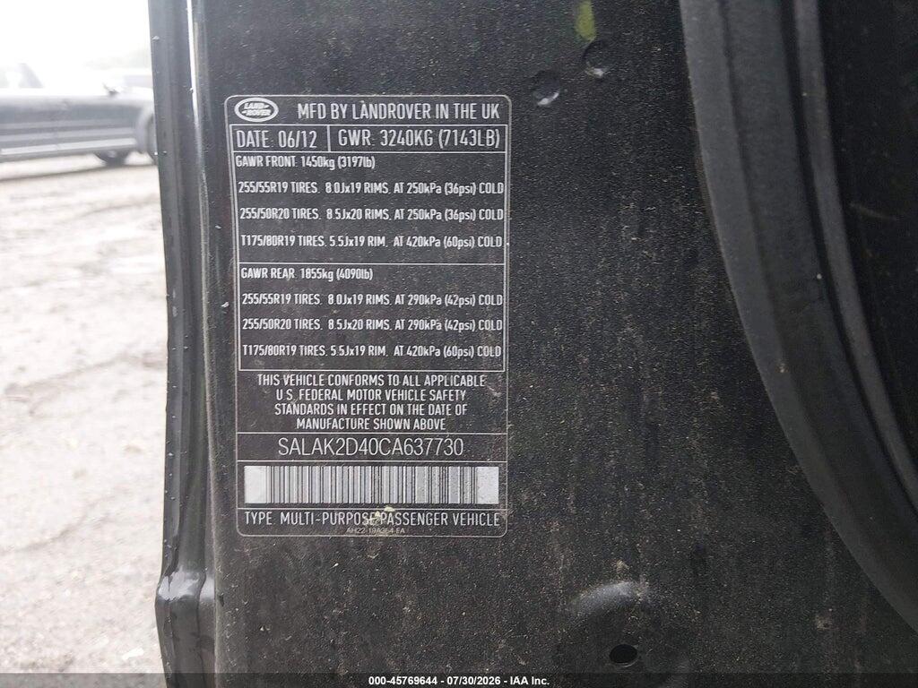 SALAK2D40CA637730 2012 LAND ROVER LR4 photo no. 9