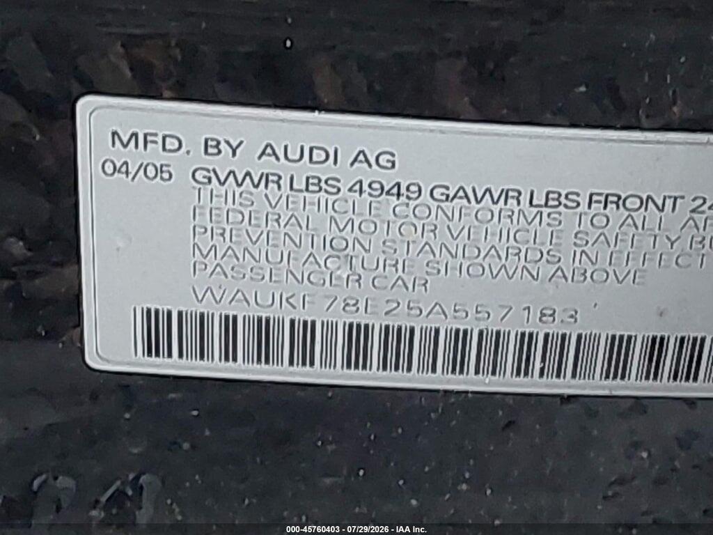 WAUKF78E25A557183 2005 AUDI A4 photo no. 9