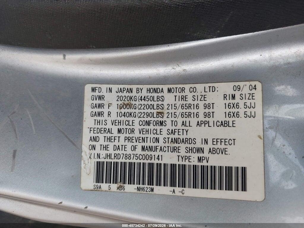 JHLRD78875C009141 2005 HONDA CR-V photo no. 9