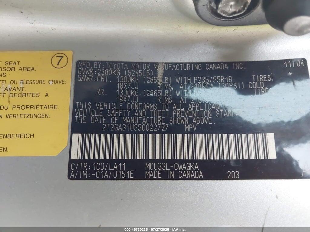 2T2GA31U35C022727 2005 LEXUS RX 330 photo no. 9