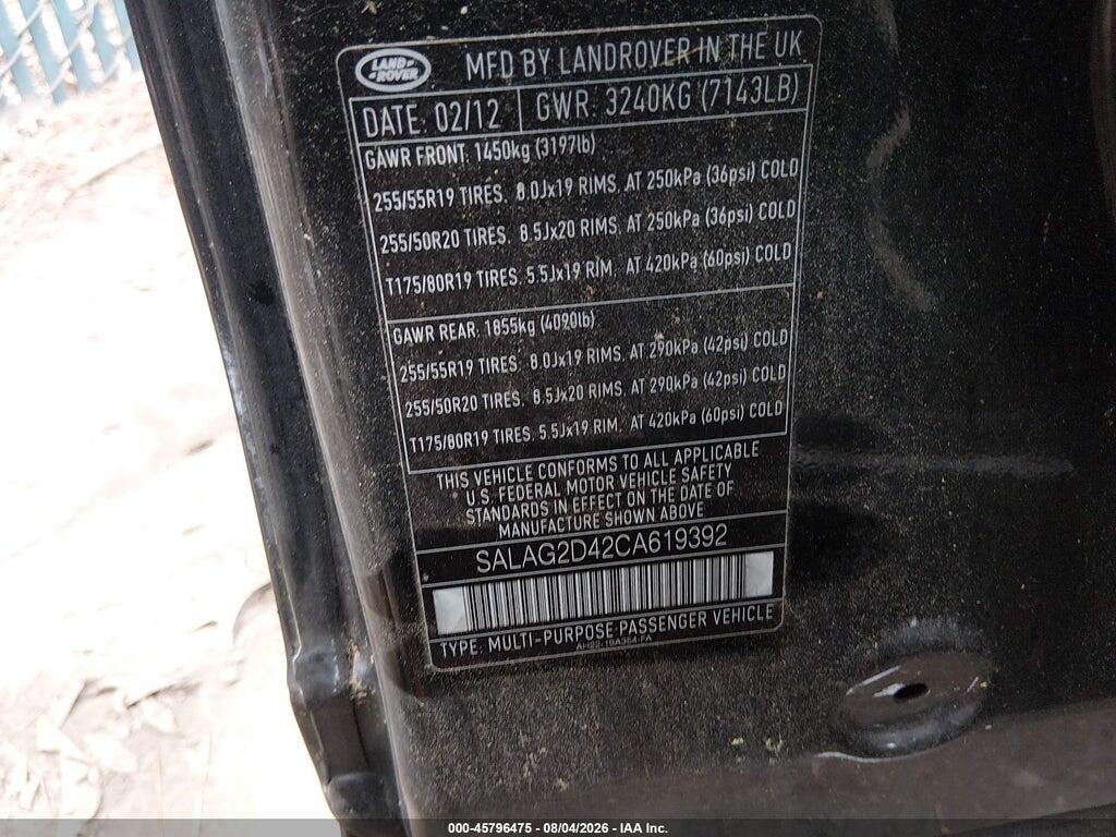 SALAG2D42CA619392 2012 LAND ROVER LR4 photo no. 9
