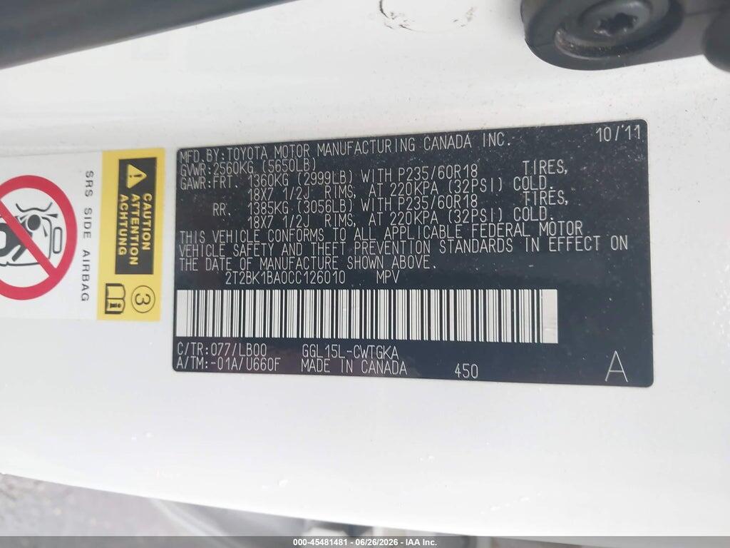 2T2BK1BA0CC126010 2012 LEXUS RX 350 photo no. 9