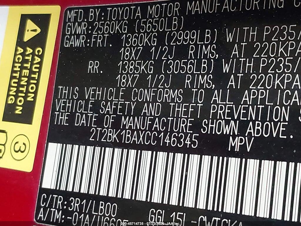 2T2BK1BAXCC146345 2012 LEXUS RX 350 photo no. 9