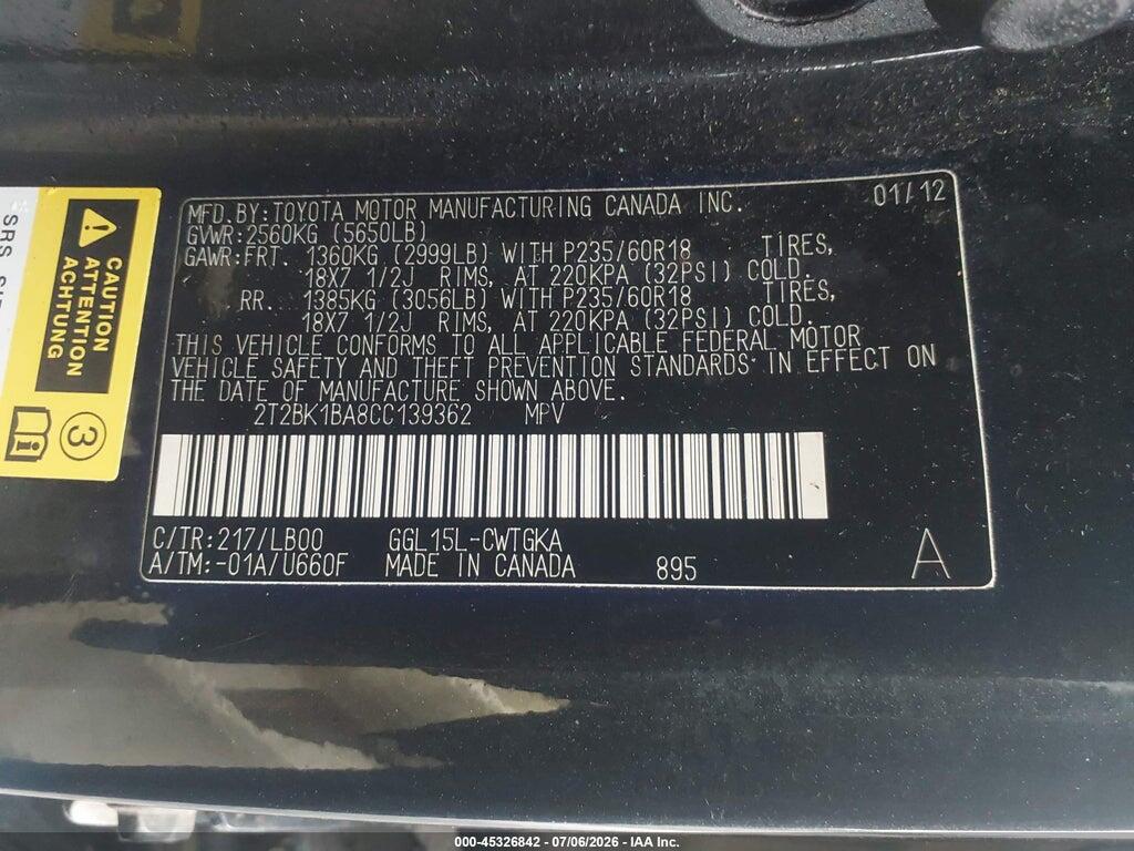 2T2BK1BA8CC139362 2012 LEXUS RX 350 photo no. 9