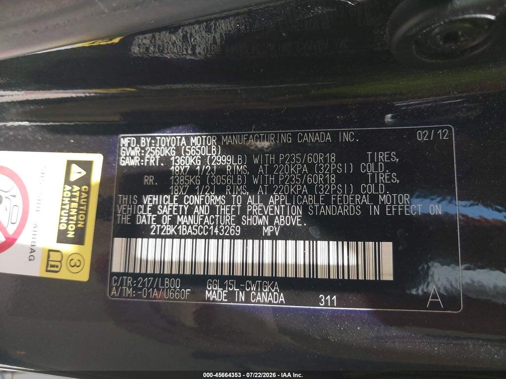 2T2BK1BA5CC143269 2012 LEXUS RX 350 photo no. 9