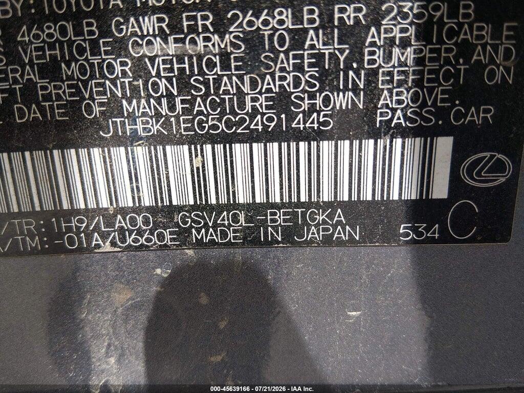 JTHBK1EG5C2491445 2012 LEXUS ES 350 photo no. 9