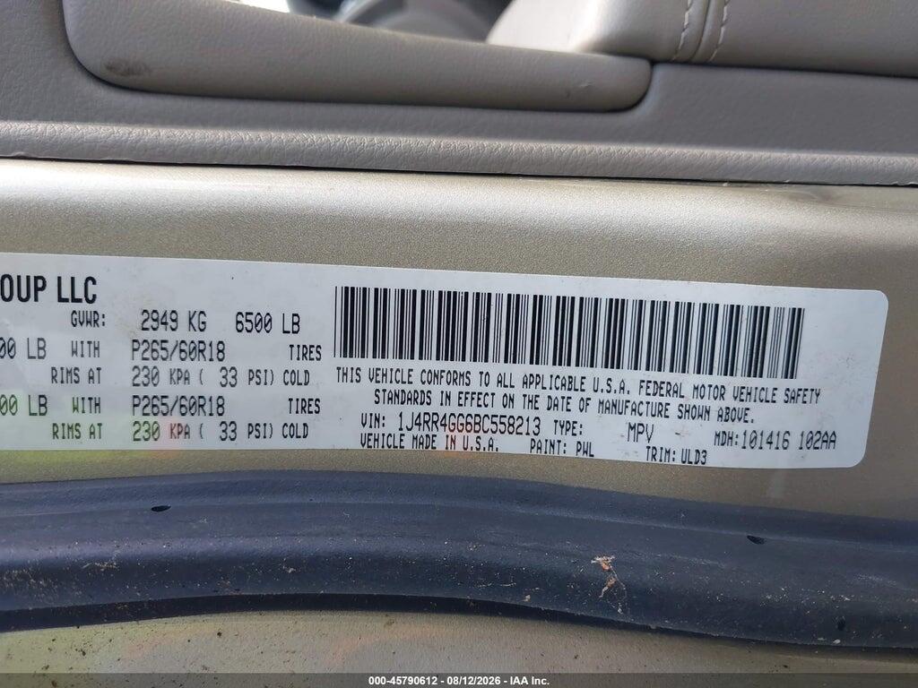 1J4RR4GG6BC558213 2011 JEEP GRAND CHEROKEE photo no. 9