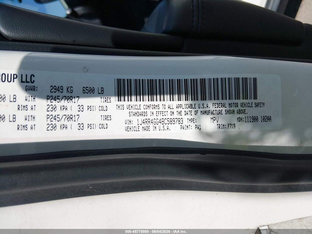 1J4RR4GG4BC589783 2011 JEEP GRAND CHEROKEE photo no. 9