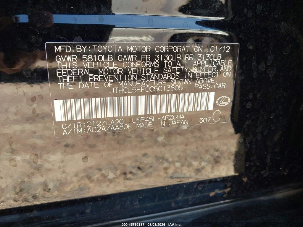 JTHCL5EF0C5013805 2012 LEXUS LS 460 photo no. 9