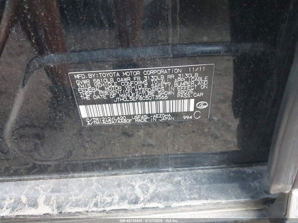 JTHCL5EF8C5013566 2012 LEXUS LS 460 photo no. 9