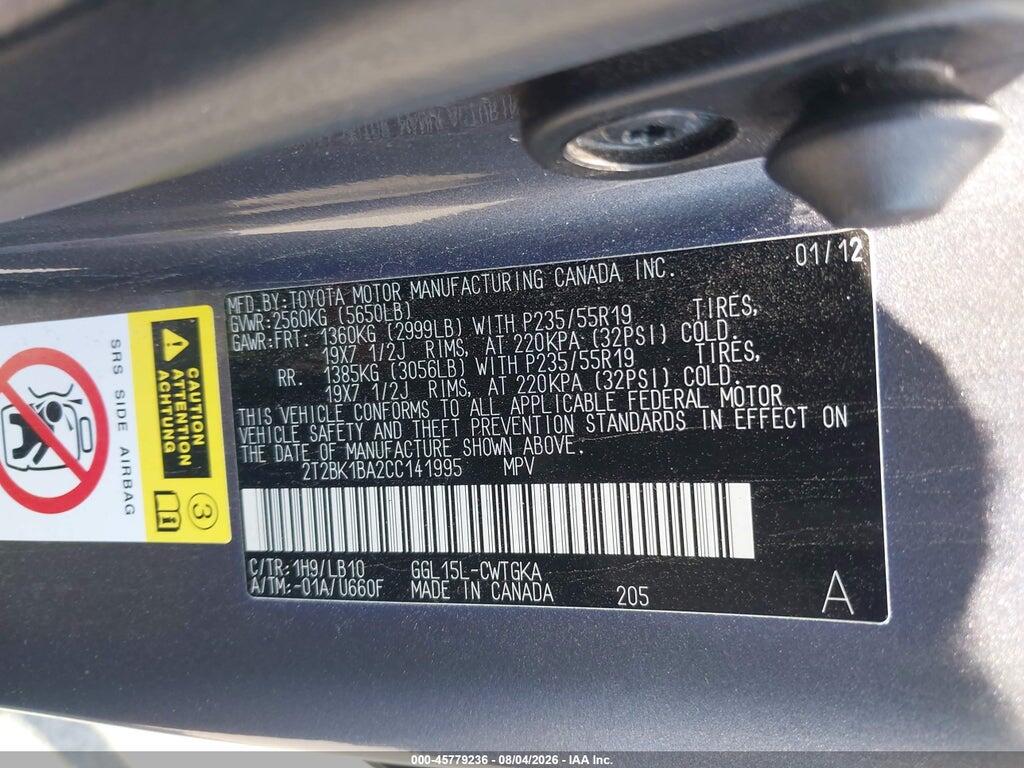 2T2BK1BA2CC141995 2012 LEXUS RX 350 photo no. 9