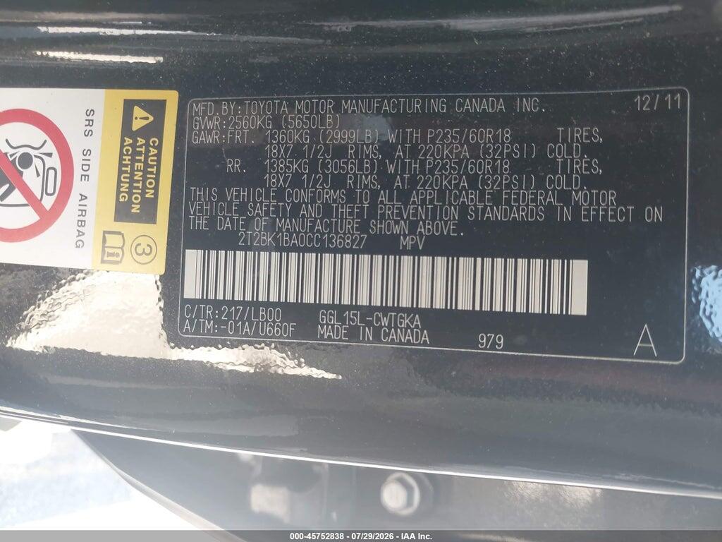 2T2BK1BA0CC136827 2012 LEXUS RX 350 photo no. 9