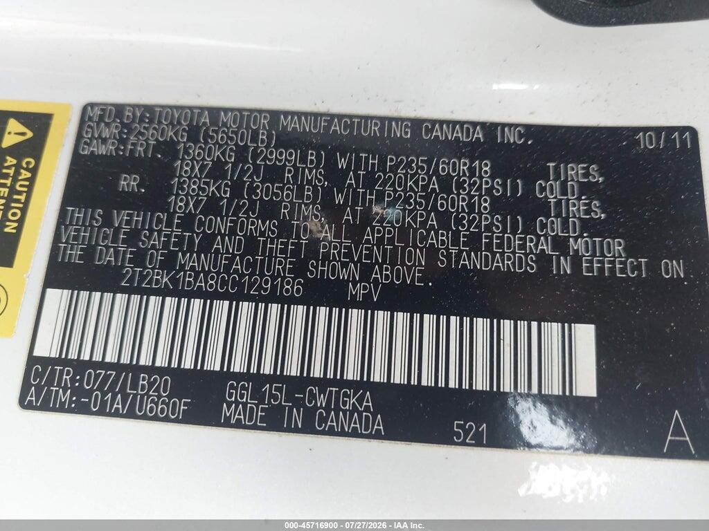 2T2BK1BA8CC129186 2012 LEXUS RX 350 photo no. 9
