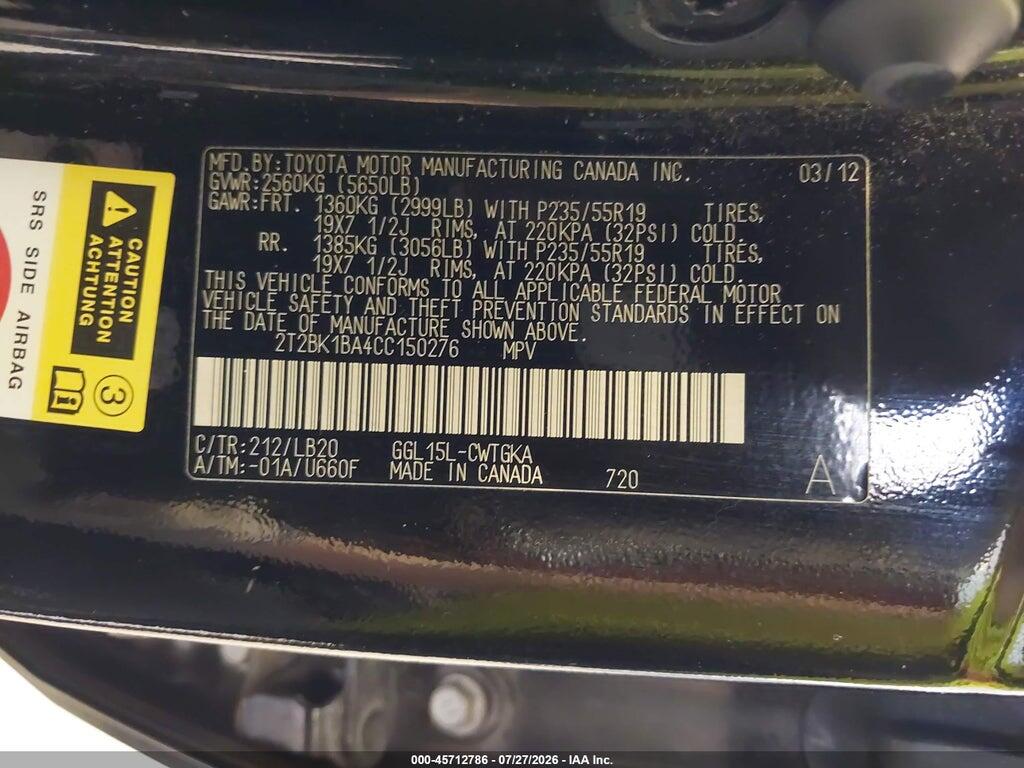 2T2BK1BA4CC150276 2012 LEXUS RX 350 photo no. 9