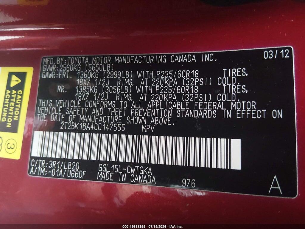 2T2BK1BA4CC147555 2012 LEXUS RX 350 photo no. 9