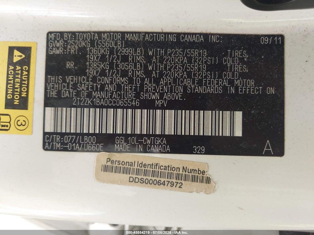 2T2ZK1BA0CC065546 2012 LEXUS RX 350 photo no. 9