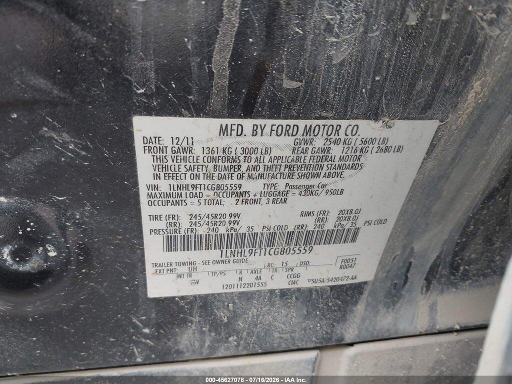 1LNHL9FT1CG805559 2012 LINCOLN MKS photo no. 9