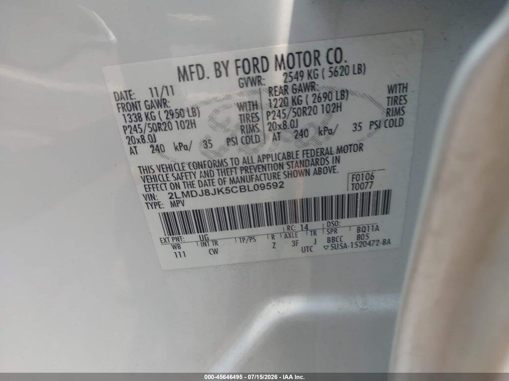 2LMDJ8JK5CBL09592 2012 LINCOLN MKX photo no. 9