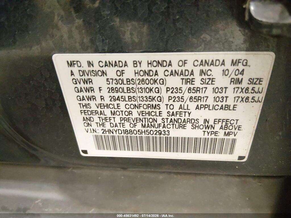 2HNYD18805H502933 2005 ACURA MDX photo no. 9