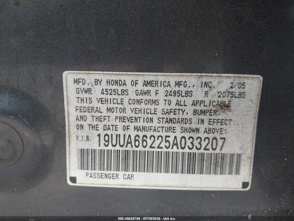19UUA66225A033207 2005 ACURA TL photo no. 9