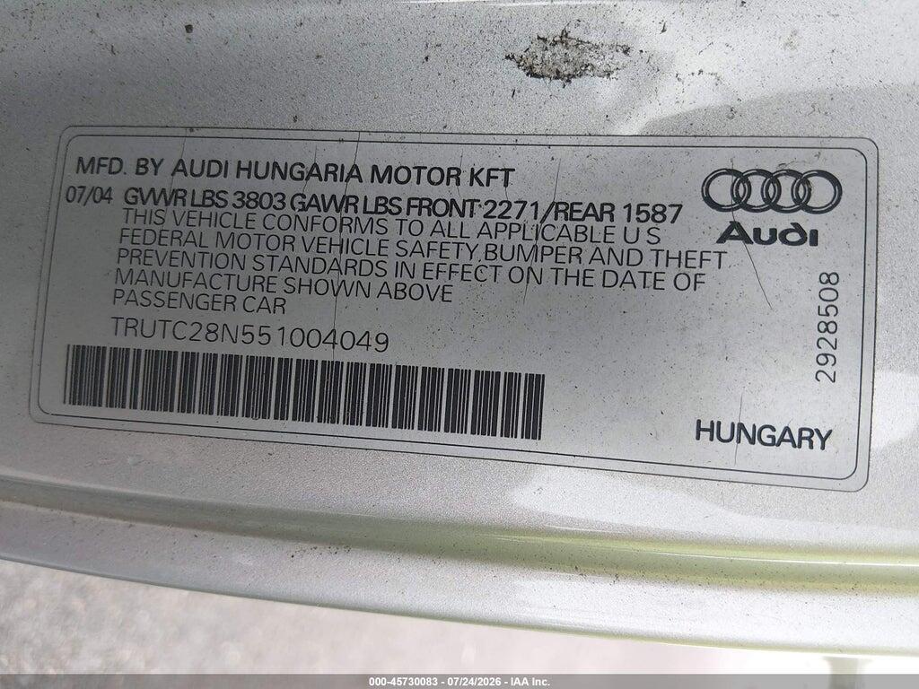 TRUTC28N551004049 2005 AUDI TT photo no. 9
