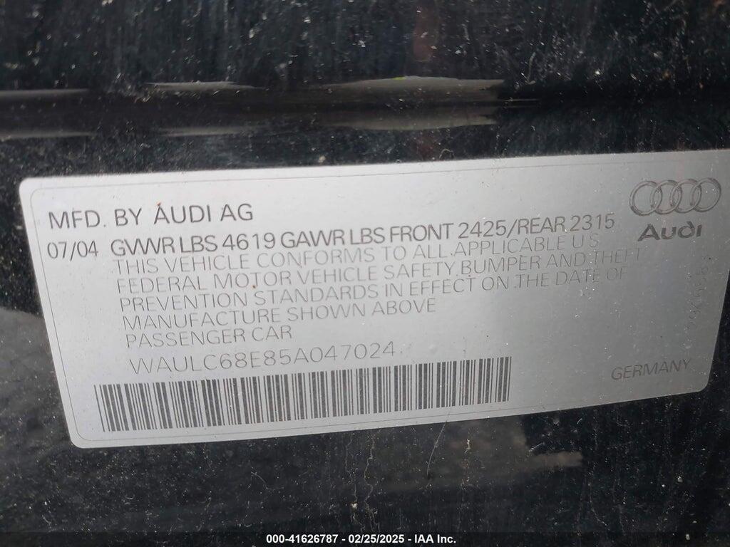 WAULC68E85A047024 2005 AUDI A4 photo no. 9
