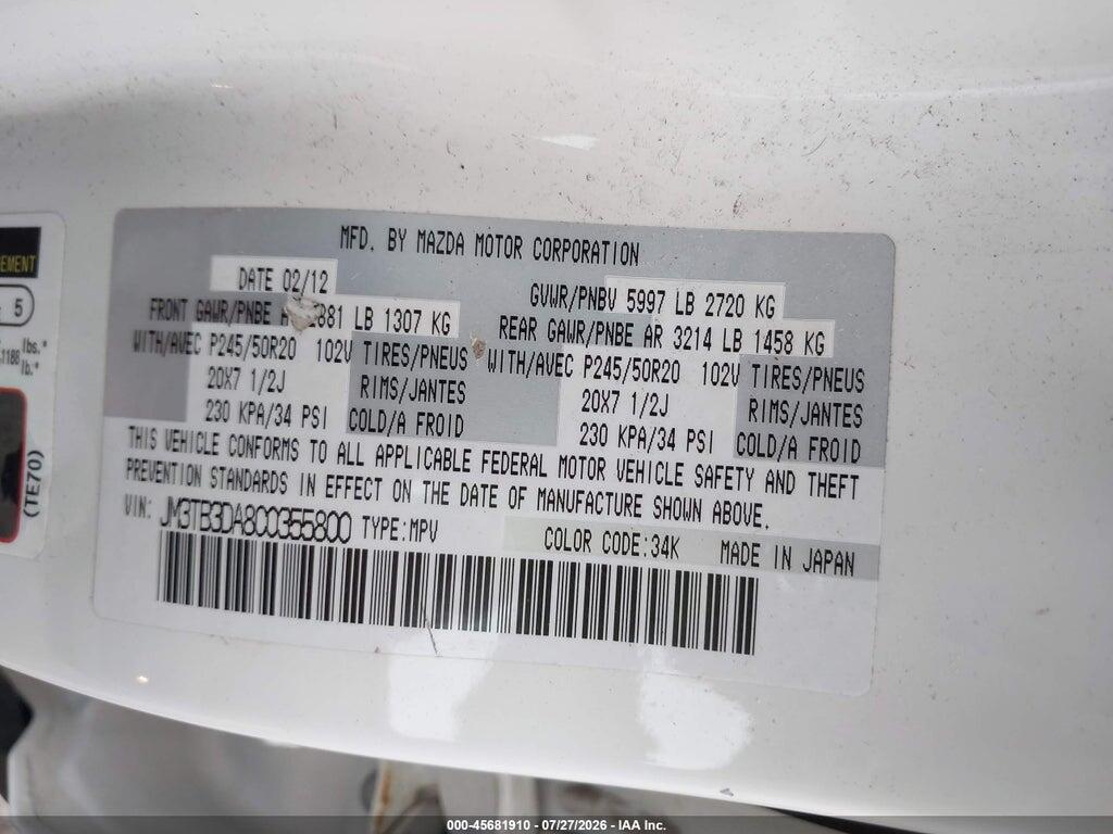 JM3TB3DA8C0355800 2012 MAZDA CX-9 photo no. 9