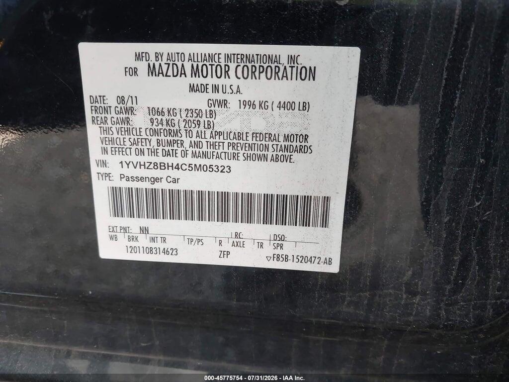 1YVHZ8BH4C5M05323 2012 MAZDA MAZDA6 photo no. 9