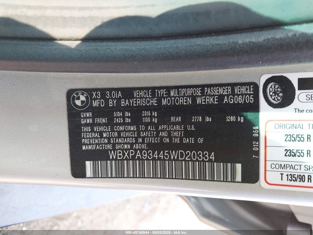 WBXPA93445WD20334 2005 BMW X3 photo no. 9
