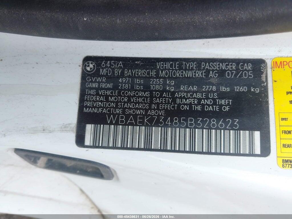 WBAEK73485B328623 2005 BMW 645CI photo no. 9