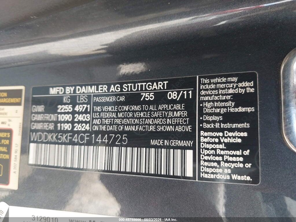 WDDKK5KF4CF144725 2012 MERCEDES-BENZ E 350 photo no. 9