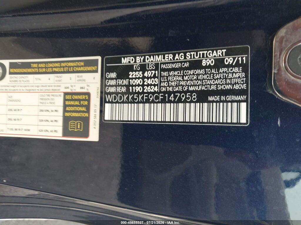 WDDKK5KF9CF147958 2012 MERCEDES-BENZ E 350 photo no. 9